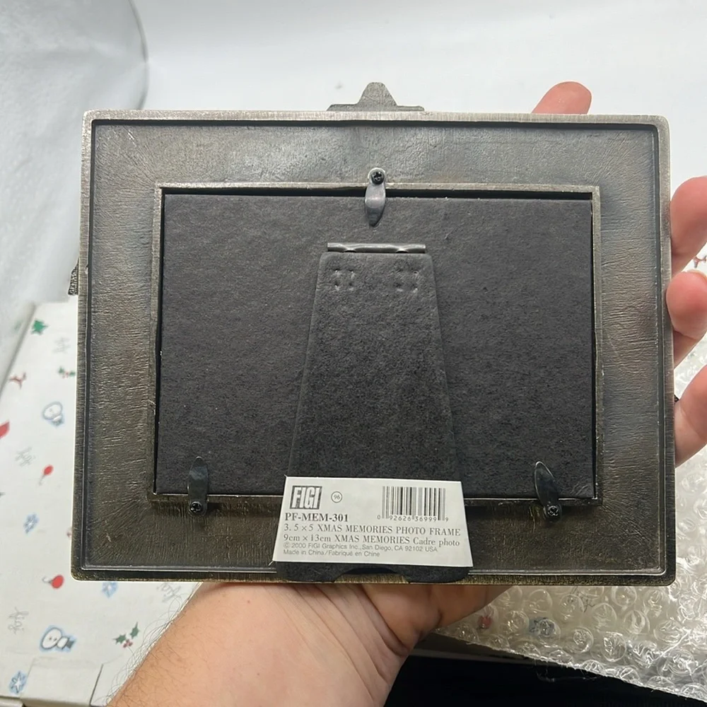 NWT Vintage Figi Lot Two Christmas Picture Frame Gray Tis Season 3.5 X 5 Metal